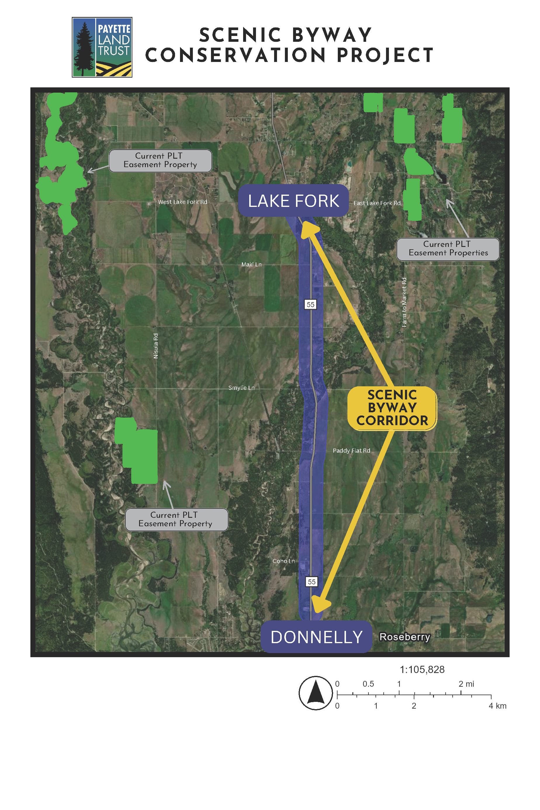 Map showing the Scenic Byway Conservation Project
